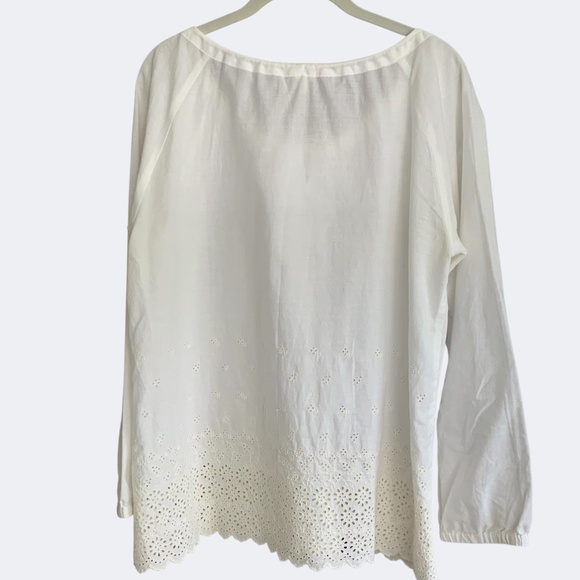 J Crew White Soft Cotton Eyelet Lace Drawstring Neck Peasant Blouse Top SZ 8 - Picture 4 of 11